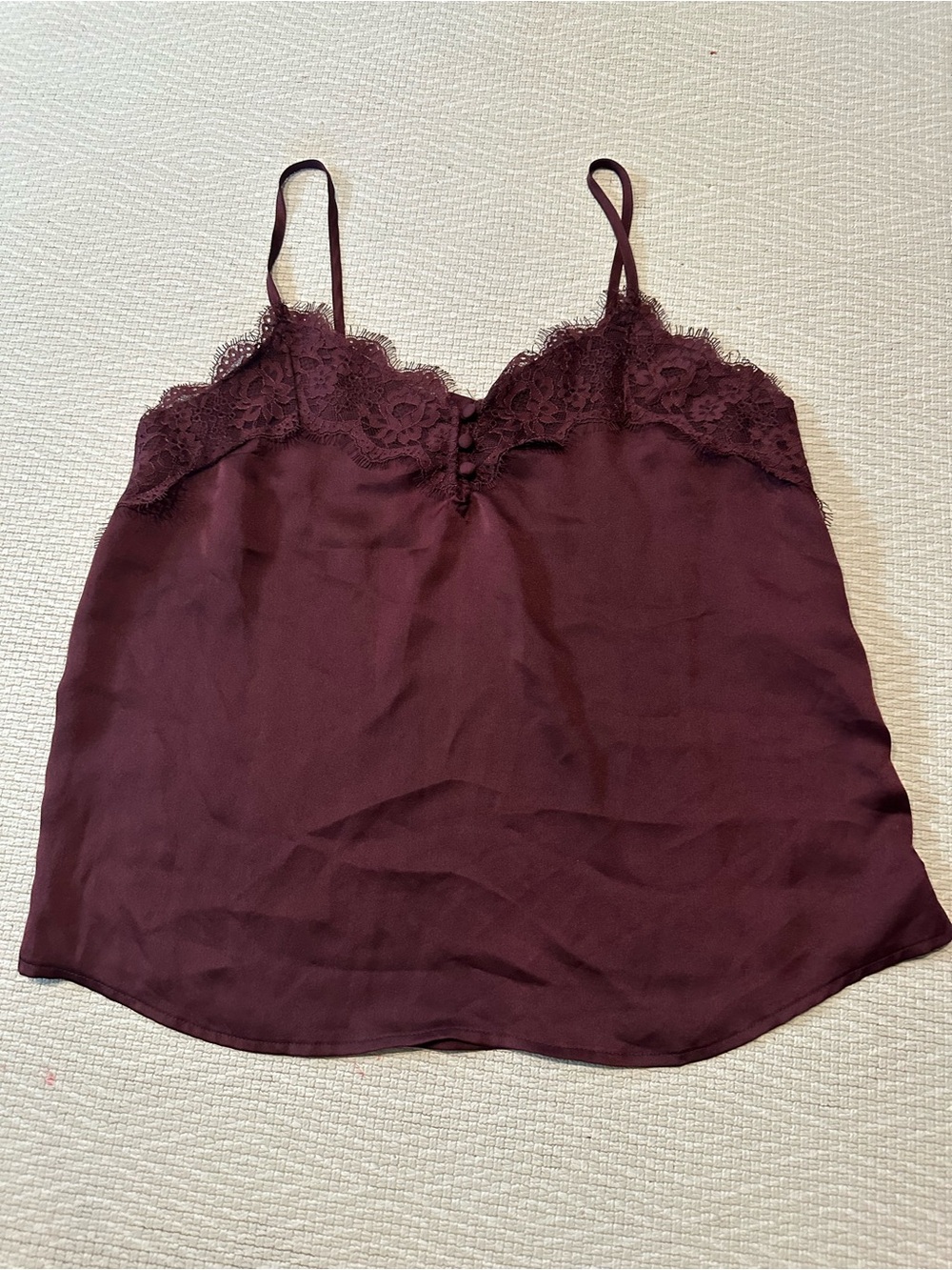Abercrombie & Fitch Lace-Trim Satin Cami - Burgundy